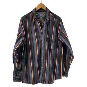 Vintage Striped Long Sleeve Shirt 100% Cotton Medium Introspect Jeanswear